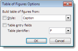Table of Figures Options dialog