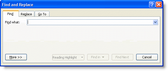 The Find dialog in Word 2007