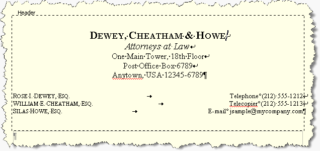 Typical letterhead for a small law firm