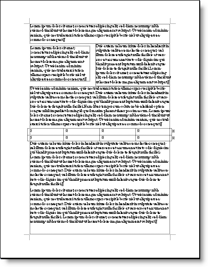 Display of text boundaries showing text box and table
