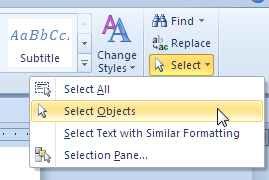 Select Objects tool in Word 2007 and above