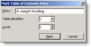 The Mark Table of Contents Entry dialog