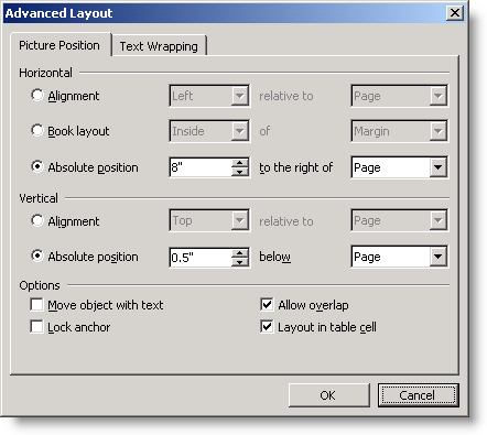 The Advanced Layout dialog